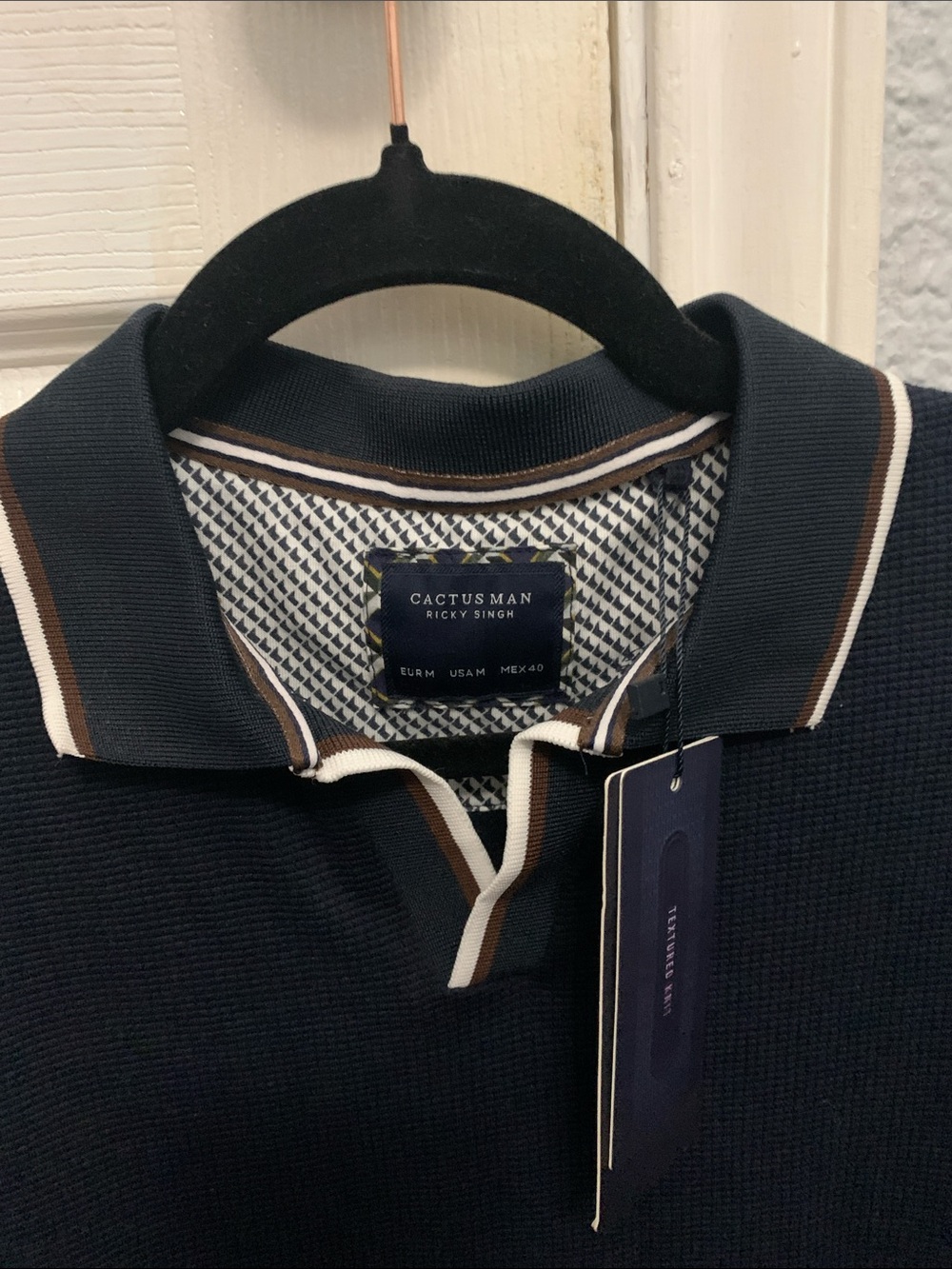 Mens Cactus Man Navy Polo with White Trim NWT Medium